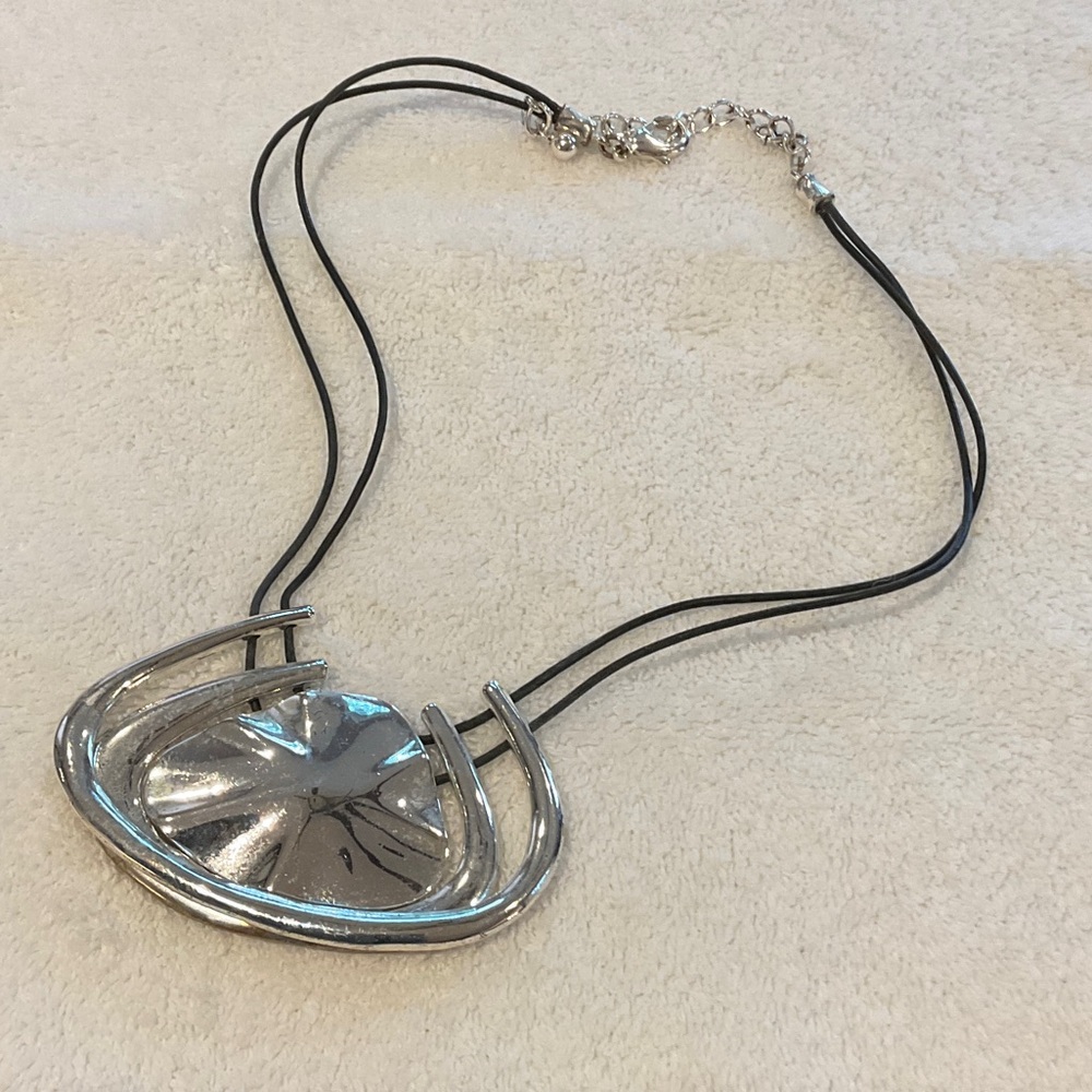 CHICO’s Silver Pendant Necklace on Black Cord and a Double Circle pendant